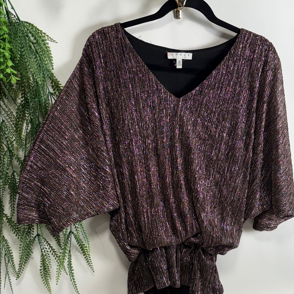 Chaus Metallic Black and Purple Blouse